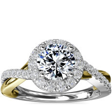 14k 白金和黄金双色扭纹光环钻石订婚戒指（3/8 克拉总重量）